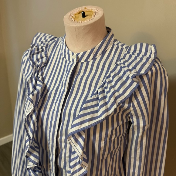 MADEWELL Whitney Ruffle Front Striped Blouse Button Down Shirt Blue White Stripy - Picture 4 of 8